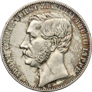 obverse: Germany, Schaumburg-Lippe..  Adolf Georg (1860-1893).. AR Vereinstaler, Hannover mint, 1865 B