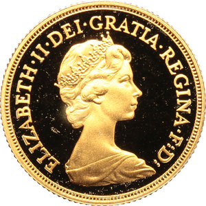 obverse: Great Britain.  Elizabeth II (1952-). AV Sovereign 1980 (Proof)