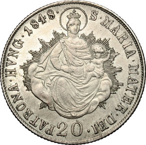 reverse: Hungary.  Ferdinand V (1835-1848).. AR 20 Kreuzer, Kremnitz mint, 1848 B