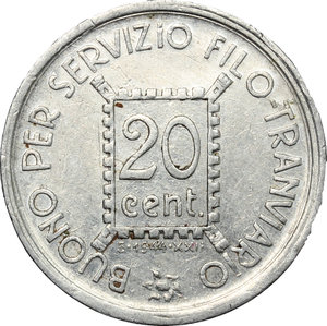 reverse: Italy. Como. AL Token for 20 cents, Como mint, Italy, 1944