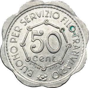 reverse: Italy. Como. AL Token for 50 cents, Como mint, Italy, 1944