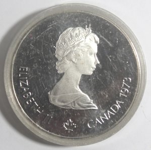 obverse: Canada. Elisabetta II. 5 Dollari 1973. Olimpiadi di Montreal 1976. Vele. AG 925. 