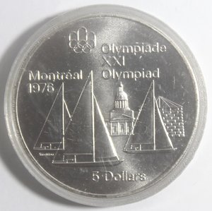 reverse: Canada. Elisabetta II. 5 Dollari 1973. Olimpiadi di Montreal 1976. Vele. AG 925. 