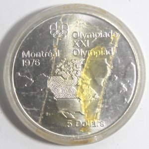 reverse: Canada. Elisabetta II. 5 Dollari 1973. Olimpiadi di Montreal 1976. Mappa del Nord America. AG 925. 