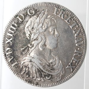 obverse: Monete Estere. Francia. Luigi XIIII. 1643-1715. Scudo 1644 A. Ag. KM 144.1. Peso gr. 27,20. BB+.