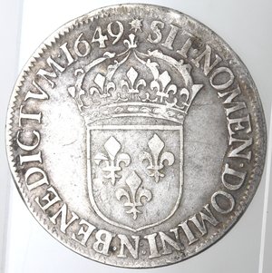 reverse: Monete Estere. Francia. Luigi XIIII. 1643-1715. Scudo 1649 N. Ag. Peso gr. 27,11. qBB.