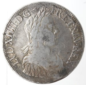 obverse: Monete Estere. Francia. Luigi XIIII. 1643-1715. Scudo 1649 N. Ag. Peso gr. 26,98. MB+.
