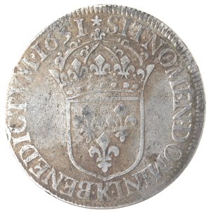 reverse: Monete Estere. Francia. Luigi XIIII. 1643-1715. Scudo 1651 K. Ag. KM 155.9. Peso gr. 27,14. MB+.