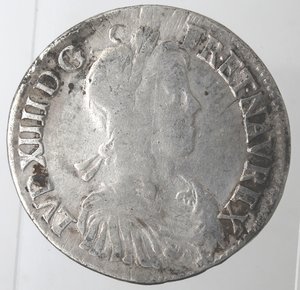 obverse: Monete Estere. Francia. Luigi XIIII. 1643-1715. Scudo 1652 Rennes. Ag. Peso gr. 26,90. MB+. 