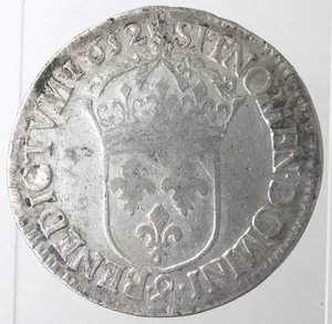 reverse: Monete Estere. Francia. Luigi XIIII. 1643-1715. Scudo 1652 Rennes. Ag. Peso gr. 26,90. MB+. 