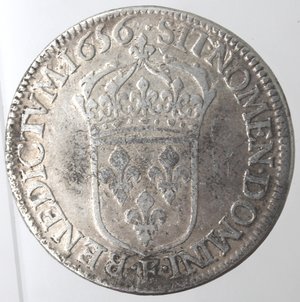 reverse: Monete Estere. Francia. Luigi XIIII. 1643-1715. Mezzo Scudo 1656 F. Ag. KM 164.7. Peso gr. 13,39. qBB. 