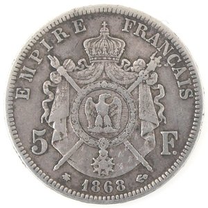 reverse: Francia. Napoleone III. 1852-1870. 5 Franchi 1868 A. Ag. 