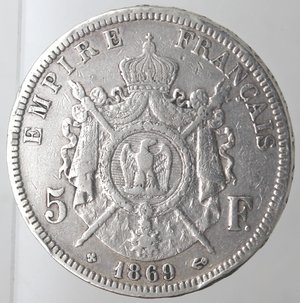 reverse: Francia. Napoleone III. 1852-1870 5 Franchi 1869 BB. Ag 900.