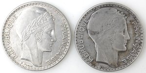 obverse: Francia. Lotto di due monete da 20 franchi 1933 e 1938. Ag. 