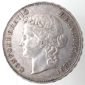 obverse: Svizzera. 5 Franchi 1891. Ag 900. 