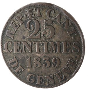 obverse: Svizzera. Geneve. 25 centimes 1839.