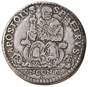 reverse: Ancona. Gregorio XIII (1572-1585). Testone AG gr. 9,40. Muntoni 232 var. Berman 1218. Dubbini-Mancinelli pag. 157. MIR 1204/6. Buon BB