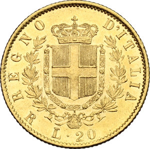 reverse: Vittorio Emanuele II  (1861-1878).. 20 lire 1874 Roma