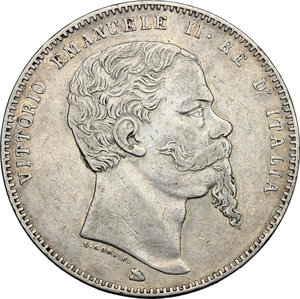 obverse: Vittorio Emanuele II (1861-1878). 5 lire 1861 Firenze