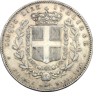reverse: Vittorio Emanuele II (1861-1878). 5 lire 1861 Firenze