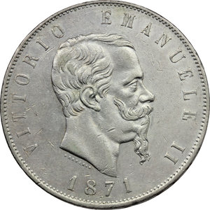 obverse: Vittorio Emanuele II (1861-1878). Lotto di 2 monete da 5 lire 1871 Milano e Roma