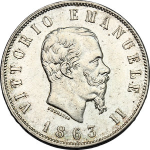 obverse: Vittorio Emanuele II  (1861-1878).. 2 Lire 1863 Napoli