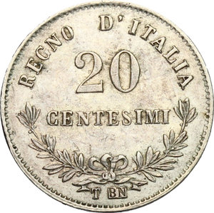 reverse: Vittorio Emanuele II  (1861-1878).. 20 centesimi 1867 Torino