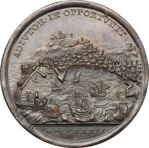 reverse: Clemente XII (1730-1740), Lorenzo Corsini. Medaglia annuale A. II, per il porto franco ad Ancona