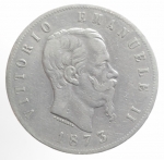 obverse: Casa Savoia. Vittorio Emanuele II. 1861-1878. 5 lire 1873 M. AG. Gig. 46. BB