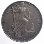 reverse: Casa Savoia . Vittorio Emanuele III (1900-1943). 10 lire 1936. Pag. 700. AG.BB.**