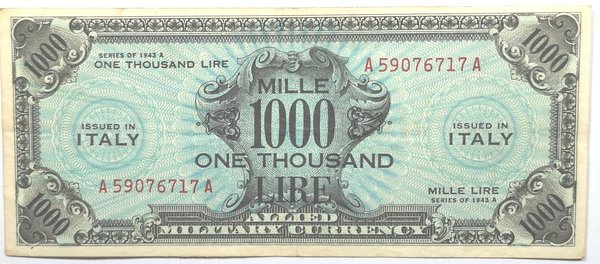 Banconote. Occupazione Americana. 1.000 Am lire 1943. FLC. - en