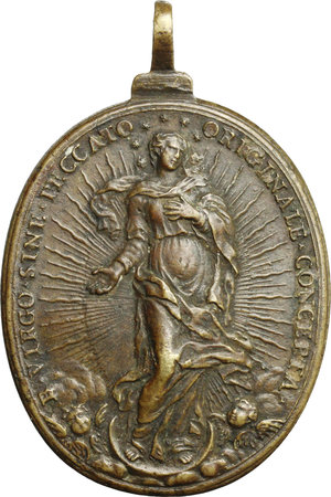 reverse: Medaglia religiosa con la Beata Vergine e San Michele Arcangelo,  XVIII sec