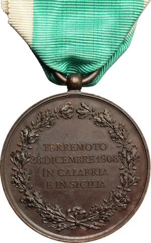 reverse: Vittorio Emanuele III (1900-1943). Medaglia di benemerenza per il terremoto Calabro-Siculo del 28 Dicembre 1908