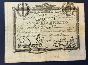 obverse: Repubblica Romana - Resti del S. Monte della Pietà e del Banco di S. Spirito (1798). 10 paoli, 1798, Brancadori Ballanti