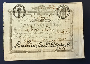 obverse: Repubblica Romana - Resti del S. Monte della Pietà e del Banco di S. Spirito (1798). 10 paoli, 1798, Brancadori Galli