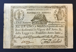obverse: Repubblica Romana - Assegnati (1798). 1,5 paoli Anno 7, Landoni