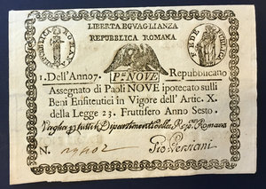 obverse: Repubblica Romana - Assegnati (1798). Lotti di quattro assegnati: 7 paoli - Rossi, 9 paoli - Persiani, 10 paoli - Galli (triangolo), 10 paoli - Galli (quadrato)