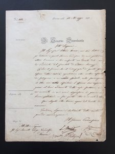 obverse: Parma.  Governo Provvisorio (1848). Documento del 12 Maggio 1848 per il Signor Avvocato Luigi Gandolfi