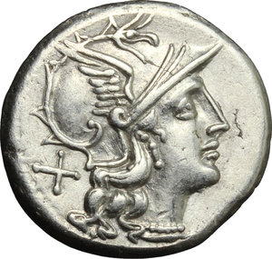 obverse: Pinarius Natta.. AR Denarius, 155 BC