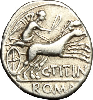 reverse: C. Titinius. AR Denarius, 141 BC