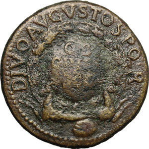 obverse: Augustus (27 BC - 14 AD).. AE Sestertius, struck under Tiberius, 35 AD