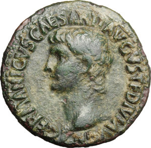 obverse: Germanicus, son of Nero Claudius Drusus and Antonia (died 19 AD).. AE As, struck under Caligula