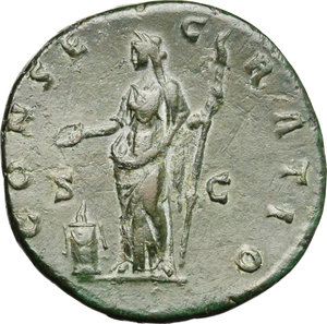 reverse: Faustina I, wife of Antoninus Pius (died 141 AD).. AE Sestertius, Rome mint, after 141 AD