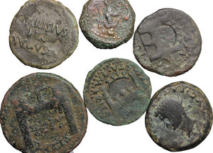 obverse: Roman Empire. Hispania, Augustus to Tiberius.. Multiple lot of six (6) unclassified AE Asses and Dupondii, mostly of Emerita Augusta mint