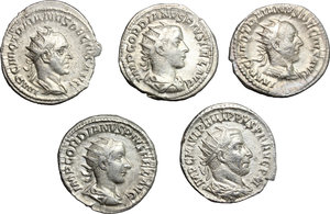 obverse: Roman Empire.. Multiple lot of five (5) unclassified AR Antoniniani (Gordian III to Trajan Decius)