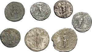 reverse: Roman Empire. Multiple lot of seven (7) unclassified AR Denarii and Antoniniani of 2nd-3rd centuries, including at least two fourrée examples or ancient forgeries