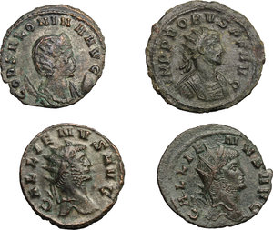 obverse: Roman Empire. Multiple lot of four (4) unclassified BI Antoniniani of Gallienus, Salonina and Probus