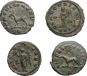 reverse: Roman Empire. Multiple lot of four (4) unclassified BI Antoniniani of Gallienus, Salonina and Probus