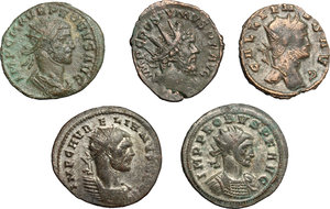obverse: Roman Empire.. Multiple lot of five (5) unclassified BI Antoniniani of Gallienus, Postumus, Aurelianus and Probus (2)
