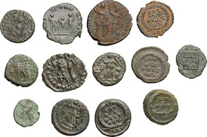 reverse: Roman Empire.. Multiple lot of thirteen (13) unclassified choise AE 4, mostly of 4th century AD